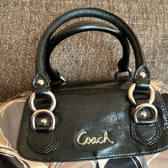 Coach Ashley Silk Handbag Brown Black Tan Patterned - Picture 2 of 11